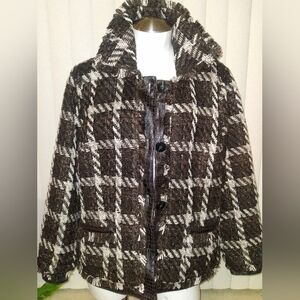 🧥 IT'S A SALE!! Plaid Wool-Blend Jacket with Large Buttons & Croc Print Trim🧥